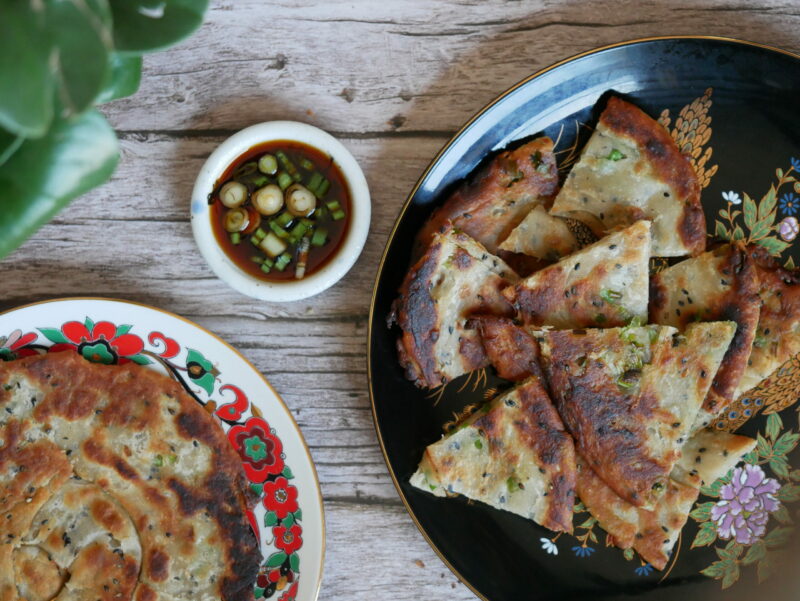 Flakey Ramp Pancakes with Ginger Soy Dipping Sauce