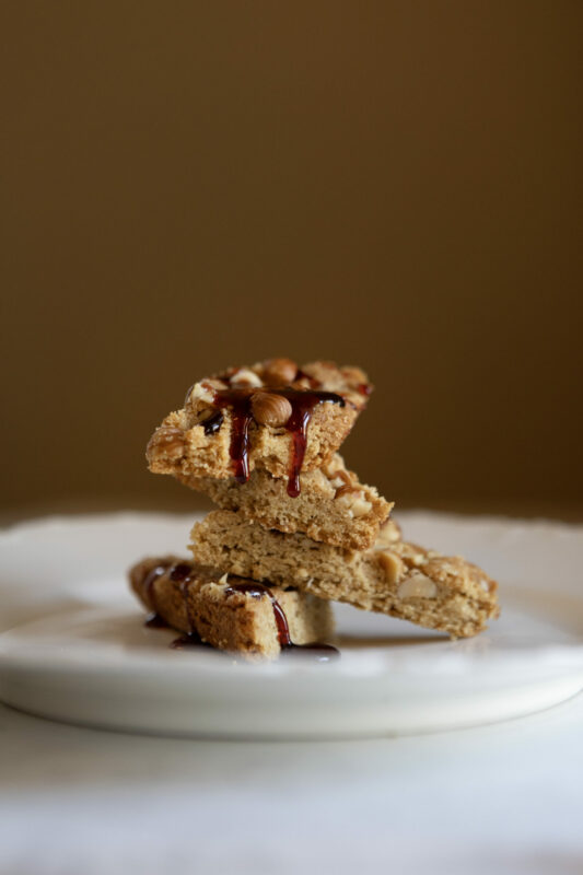 Kernza Maple Shortbread with Elderberry-Honey Glaze and Crushed Hazelnuts
